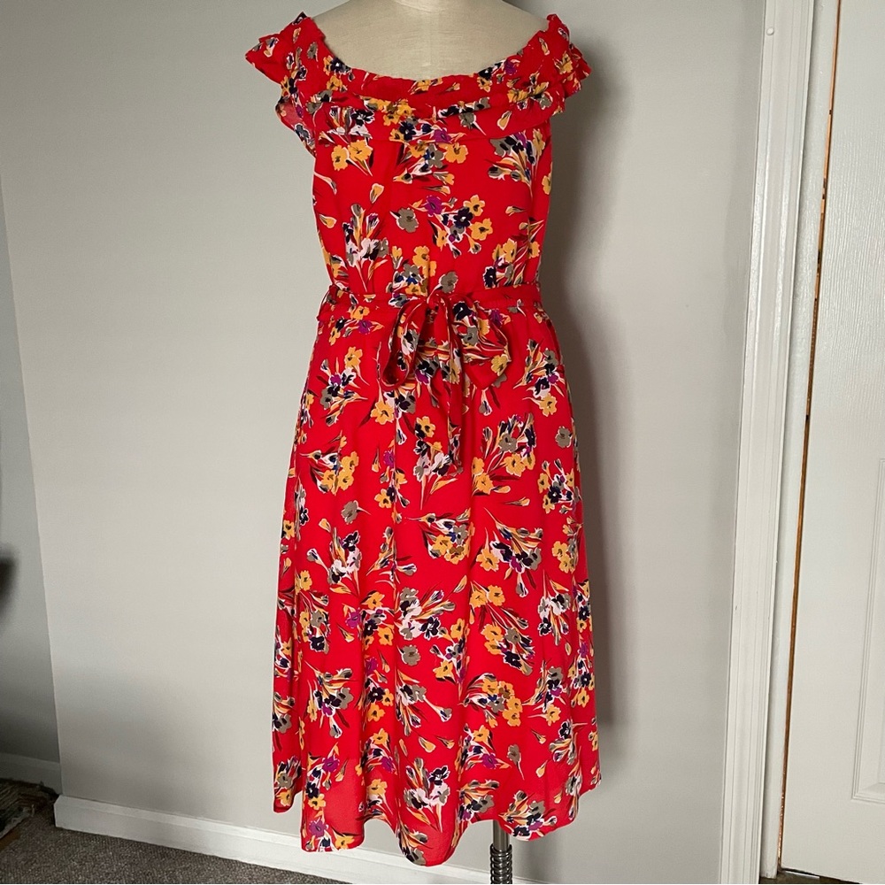 Anthropologie 47 of 52 conversations red floral off the shoulders dress size 10